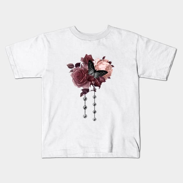 Burgundy and blush roses with silver pearls Kids T-Shirt by allthumbs